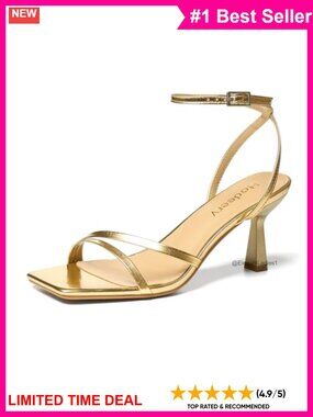 Strappy Heels Square Open Toe Stiletto Ankle Strap Wedding Sandals